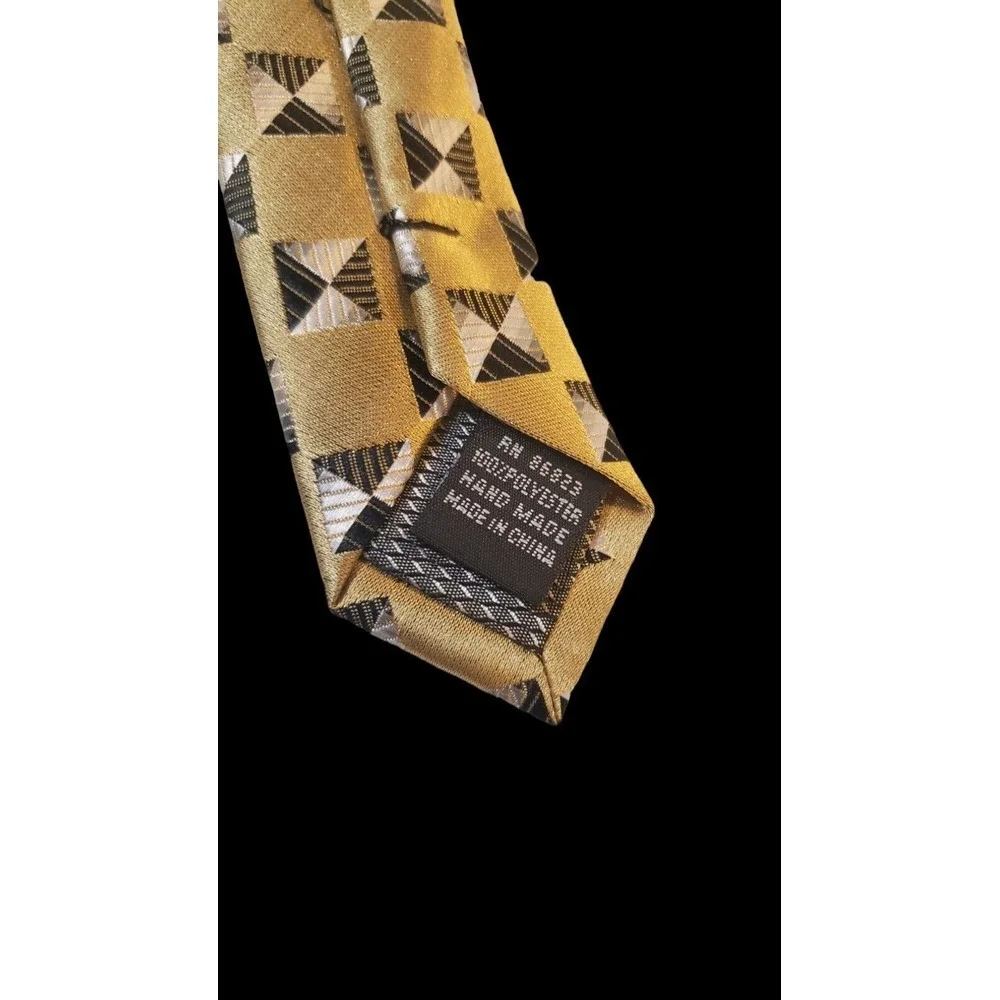Alexander Julian Colours‎ Mens Gold, Black, Silver Geometric Polyester Neck Tie